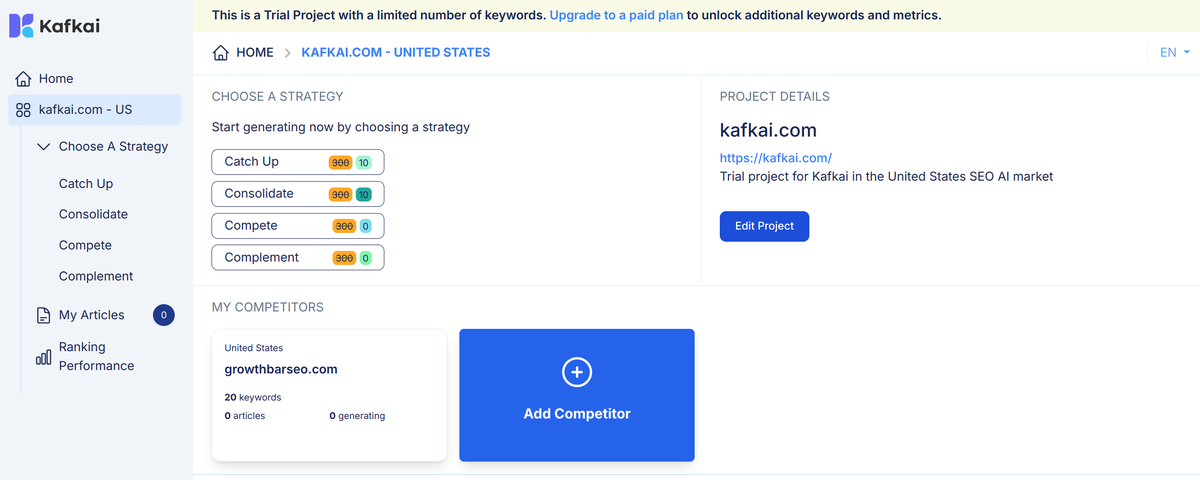 Kafkai Introduces Personalized Trial Projects to Empower Users with Tailored SEO Insights