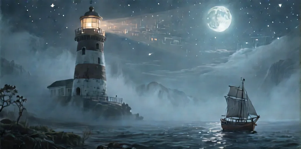 Lighthouse beaming in a starry night, evoking a sense of guidance & discovery. Utilize AI tools for seo to improve your online visibility & craft a compelling meta description.