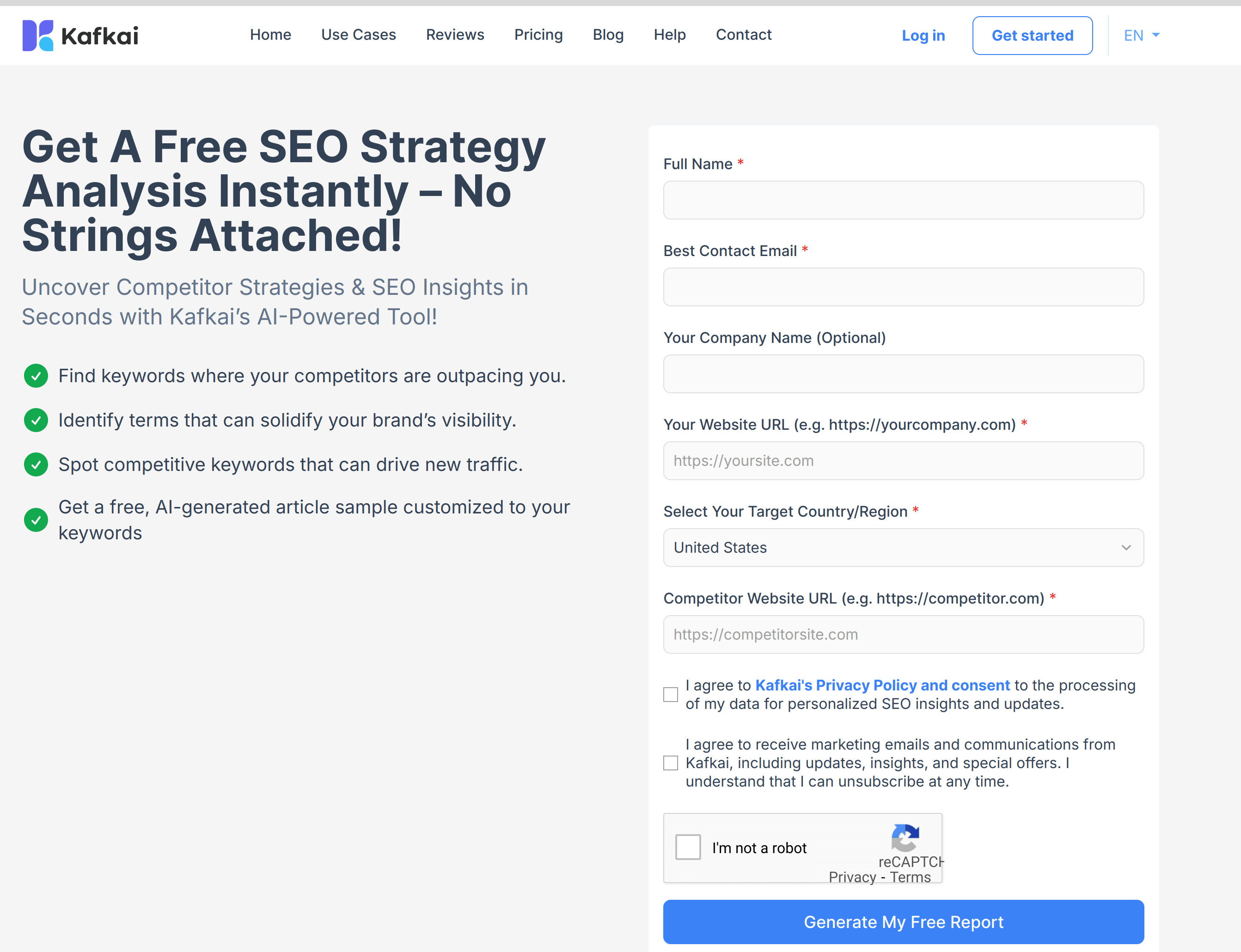 A screenshot of the Free SEO Strategy Analysis Tool