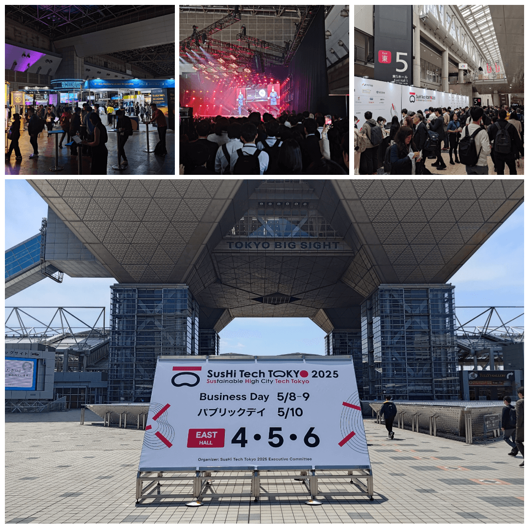The Big Sight convention hall in Tokyo, showcasing a geometric and modern architectural design.