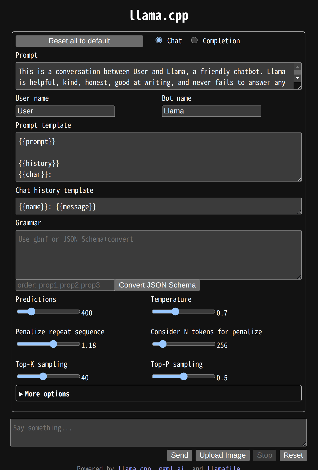 Llamafile Startup Screen